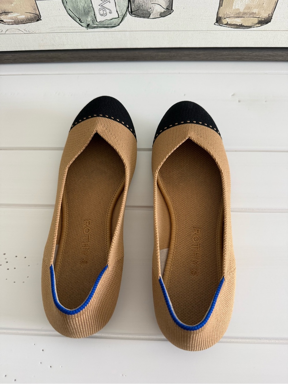 Rothy's Women’s Camel Cap-Toe Flats with Black Toe- 8
